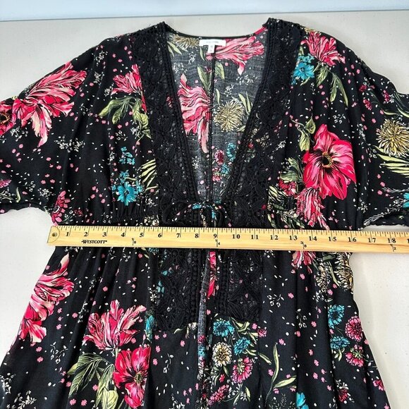 Maurices Kimono Black Lace Floral Ruffles Beach Coverup Small - Picture 8 of 10